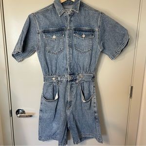 Agolde Women's Size 6 Rio Zora Cotton Denim Romper Blue Acid Wash Casual Shorts